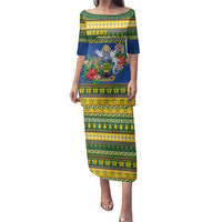 Solomon Islands Christmas Family Matching Puletasi and Hawaiian Shirt Coat Of Arms Merry Xmas LT05 Mom's Dress Green - Polynesian Pride
