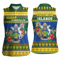 Solomon Islands Christmas Women Sleeveless Polo Shirt Coat Of Arms Merry Xmas