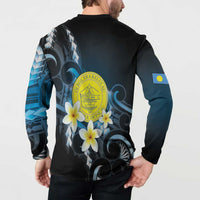 Palau United Nations Day Button Sweatshirt Polynesian Curves Plumeria LT05 - Polynesian Pride
