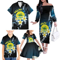 Palau United Nations Day Family Matching Off The Shoulder Long Sleeve Dress and Hawaiian Shirt Polynesian Curves Plumeria LT05 - Polynesian Pride
