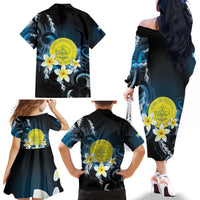 Palau United Nations Day Family Matching Off The Shoulder Long Sleeve Dress and Hawaiian Shirt Polynesian Curves Plumeria LT05 - Polynesian Pride