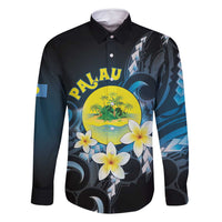 Palau United Nations Day Family Matching Tank Maxi Dress and Hawaiian Shirt Polynesian Curves Plumeria LT05 Dad's Shirt - Long Sleeve Black - Polynesian Pride