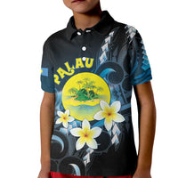 Palau United Nations Day Kid Polo Shirt Polynesian Curves Plumeria LT05 Kid Black - Polynesian Pride