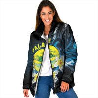 Palau United Nations Day Padded Jacket Polynesian Curves Plumeria LT05 Women Black - Polynesian Pride
