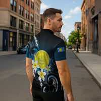 Palau United Nations Day Zipper Polo Shirt Polynesian Curves Plumeria - Polynesian Pride