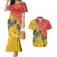 New Zealand Piwakawaka Christmas Couples Matching Mermaid Dress and Hawaiian Shirt With Maori Pattern LT05 Yellow - Polynesian Pride