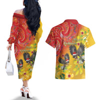 New Zealand Piwakawaka Christmas Couples Matching Off The Shoulder Long Sleeve Dress and Hawaiian Shirt With Maori Pattern LT05 - Polynesian Pride