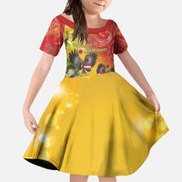 New Zealand Piwakawaka Christmas Family Matching Off Shoulder Maxi Dress and Hawaiian Shirt With Maori Pattern LT05 Daughter's Dress Yellow - Polynesian Pride