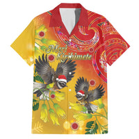 New Zealand Piwakawaka Christmas Family Matching Off Shoulder Maxi Dress and Hawaiian Shirt With Maori Pattern LT05 Dad's Shirt - Short Sleeve Yellow - Polynesian Pride