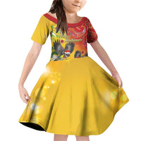 New Zealand Piwakawaka Christmas Family Matching Off Shoulder Short Dress and Hawaiian Shirt With Maori Pattern LT05 Daughter's Dress Yellow - Polynesian Pride