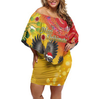 New Zealand Piwakawaka Christmas Family Matching Off Shoulder Short Dress and Hawaiian Shirt With Maori Pattern LT05 Mom's Dress Yellow - Polynesian Pride