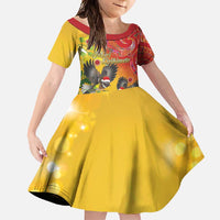 New Zealand Piwakawaka Christmas Family Matching Tank Maxi Dress and Hawaiian Shirt With Maori Pattern LT05 Daughter's Dress Yellow - Polynesian Pride