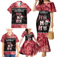 Personalised New Zealand Tiki Christmas Family Matching Mermaid Dress and Hawaiian Shirt Ho Ho Ho Paua Shell Glitter Red LT05 - Polynesian Pride