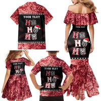 Personalised New Zealand Tiki Christmas Family Matching Mermaid Dress and Hawaiian Shirt Ho Ho Ho Paua Shell Glitter Red LT05 - Polynesian Pride