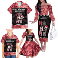 Personalised New Zealand Tiki Christmas Family Matching Off The Shoulder Long Sleeve Dress and Hawaiian Shirt Ho Ho Ho Paua Shell Glitter Red LT05 - Polynesian Pride