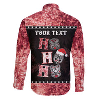 Personalised New Zealand Tiki Christmas Family Matching Off Shoulder Maxi Dress and Hawaiian Shirt Ho Ho Ho Paua Shell Glitter Red LT05 - Polynesian Pride