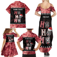 Personalised New Zealand Tiki Christmas Family Matching Summer Maxi Dress and Hawaiian Shirt Ho Ho Ho Paua Shell Glitter Red LT05 - Polynesian Pride
