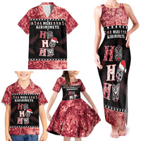 Personalised New Zealand Tiki Christmas Family Matching Tank Maxi Dress and Hawaiian Shirt Ho Ho Ho Paua Shell Glitter Red LT05 - Polynesian Pride