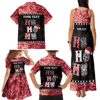 Personalised New Zealand Tiki Christmas Family Matching Tank Maxi Dress and Hawaiian Shirt Ho Ho Ho Paua Shell Glitter Red LT05 - Polynesian Pride