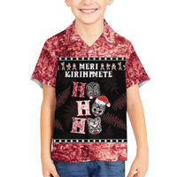 Personalised New Zealand Tiki Christmas Family Matching Tank Maxi Dress and Hawaiian Shirt Ho Ho Ho Paua Shell Glitter Red LT05 Son's Shirt Black - Polynesian Pride