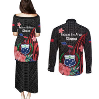 Samoa Independence Day Couples Matching Puletasi Dress and Long Sleeve Button Shirt Samoan Warriors Ula Fala LT05 - Polynesian Pride