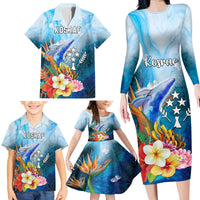 Personalised Kosrae Constitution Day Family Matching Long Sleeve Bodycon Dress and Hawaiian Shirt Humpback Whale Tropical Flowers LT05 - Polynesian Pride