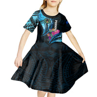 Personalised FSM Pohnpei State Kid Short Sleeve Dress Tropical Flowers Tribal Pattern LT05 - Polynesian Pride