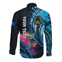 Personalised FSM Pohnpei State Long Sleeve Button Shirt Tropical Flowers Tribal Pattern LT05 - Polynesian Pride