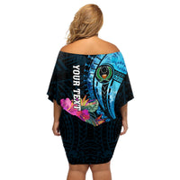 Personalised FSM Pohnpei State Off Shoulder Short Dress Tropical Flowers Tribal Pattern LT05 - Polynesian Pride