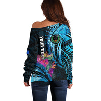 Personalised FSM Pohnpei State Off Shoulder Sweater Tropical Flowers Tribal Pattern LT05 - Polynesian Pride