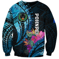 Personalised FSM Pohnpei State Sweatshirt Tropical Flowers Tribal Pattern LT05 Unisex Blue - Polynesian Pride
