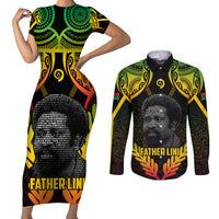 Personalised Vanuatu Father Lini Day Couples Matching Short Sleeve Bodycon Dress and Long Sleeve Button Shirt Polynesian Tribal Pattern LT05 Black - Polynesian Pride