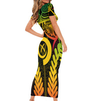 Personalised Vanuatu Father Lini Day Short Sleeve Bodycon Dress Polynesian Tribal Pattern LT05 - Polynesian Pride