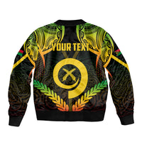 Personalised Vanuatu Father Lini Day Sleeve Zip Bomber Jacket Polynesian Tribal Pattern LT05 - Polynesian Pride