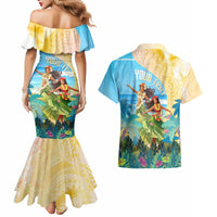 Personalised Hawaii Honolulu Festival Couples Matching Mermaid Dress and Hawaiian Shirt Hula Girls Tropical Vibe LT05 - Polynesian Pride