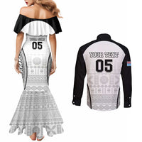 Custom Fiji Tapa Football Couples Matching Mermaid Dress and Long Sleeve Button Shirt Sporty Style LT05 - Polynesian Pride