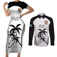 Custom Fiji Tapa Football Couples Matching Short Sleeve Bodycon Dress and Long Sleeve Button Shirt Sporty Style LT05 White - Polynesian Pride