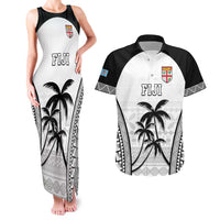 Custom Fiji Tapa Football Couples Matching Tank Maxi Dress and Hawaiian Shirt Sporty Style LT05 White - Polynesian Pride