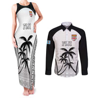 Custom Fiji Tapa Football Couples Matching Tank Maxi Dress and Long Sleeve Button Shirt Sporty Style LT05 White - Polynesian Pride