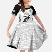 Custom Fiji Tapa Football Family Matching Long Sleeve Bodycon Dress and Hawaiian Shirt Sporty Style LT05 Daughter's Dress White - Polynesian Pride