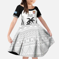 Custom Fiji Tapa Football Family Matching Off The Shoulder Long Sleeve Dress and Hawaiian Shirt Sporty Style LT05 Daughter's Dress White - Polynesian Pride