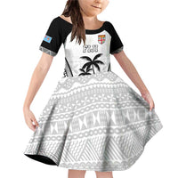 Custom Fiji Tapa Football Family Matching Off Shoulder Short Dress and Hawaiian Shirt Sporty Style LT05 Daughter's Dress White - Polynesian Pride