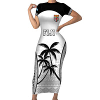 Custom Fiji Tapa Football Family Matching Short Sleeve Bodycon Dress and Hawaiian Shirt Sporty Style LT05 Mom's Dress White - Polynesian Pride