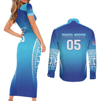 Custom Fiji Football Couples Matching Short Sleeve Bodycon Dress and Long Sleeve Button Shirt Fijian Tapa Pattern LT05 - Polynesian Pride