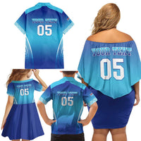 Custom Fiji Football Family Matching Off Shoulder Short Dress and Hawaiian Shirt Fijian Tapa Pattern LT05 - Polynesian Pride