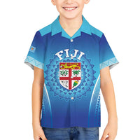 Custom Fiji Football Family Matching Short Sleeve Bodycon Dress and Hawaiian Shirt Fijian Tapa Pattern LT05 Son's Shirt Blue - Polynesian Pride
