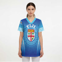 Custom Fiji Football Scrub Top Fijian Tapa Pattern - Polynesian Pride