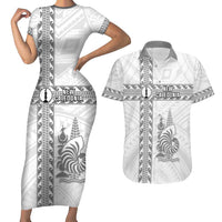 Custom New Caledonia Football Couples Matching Short Sleeve Bodycon Dress and Hawaiian Shirt Go The Kagus LT05 White - Polynesian Pride