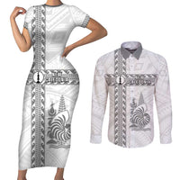 Custom New Caledonia Football Couples Matching Short Sleeve Bodycon Dress and Long Sleeve Button Shirt Go The Kagus LT05 White - Polynesian Pride