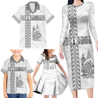 Custom New Caledonia Football Family Matching Long Sleeve Bodycon Dress and Hawaiian Shirt Go The Kagus LT05 - Polynesian Pride